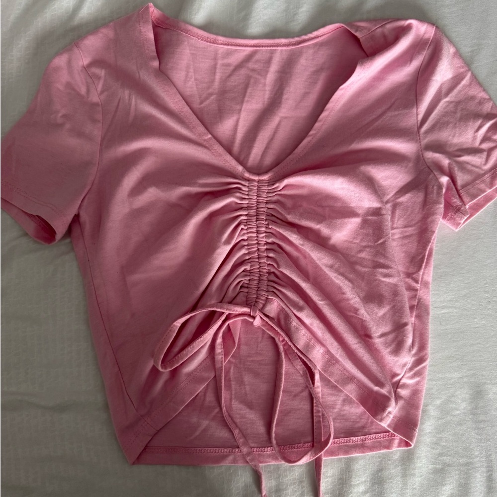 pink drawstring knot hem top